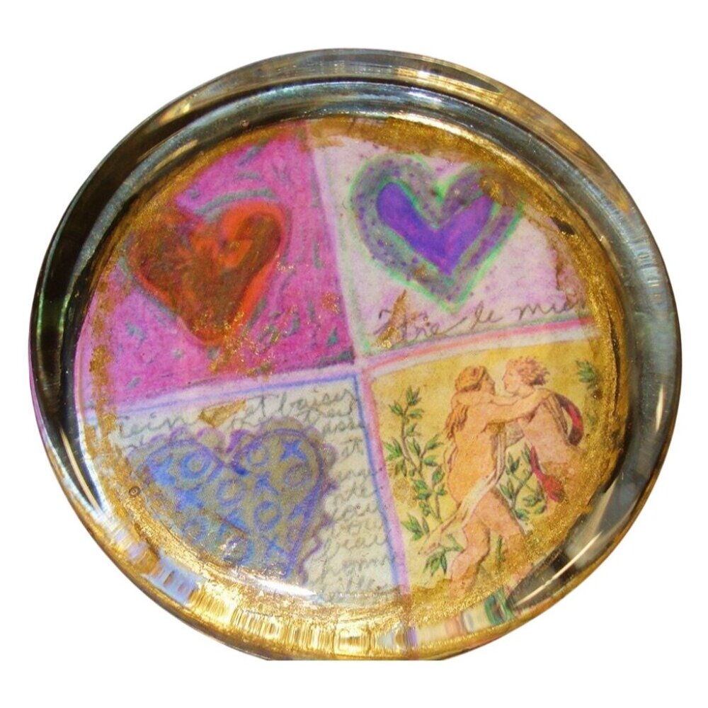 handmade Heart Paperweight decoupage valentines day love artist signed